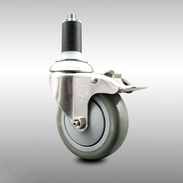 Service Caster 4 Inch 316SS Gray Poly Swivel 1-1/4 Inch Expanding Stem Caster Lock Brake SCC SCC-SS316TTLEX20S414-PPUB-114 - main